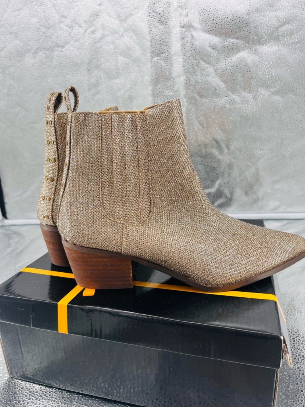 Costello Rhinestones Embellished Cowboy Ankle Boots Golden Sparkle Size W 10